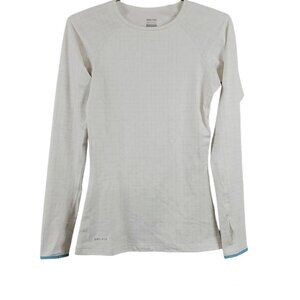 ❤️357 Nike Pro Dri Fit Long Sleeve Thumb Hole White Performance Micro Fleece Top
